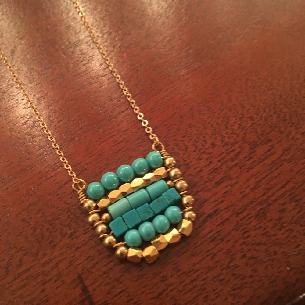 Teal & Gold Beaded Necklace